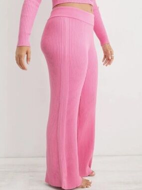 AERIE GOTTA JET HIGH WAISTED WIDE LEG RIBBED LOUNGE PANTS